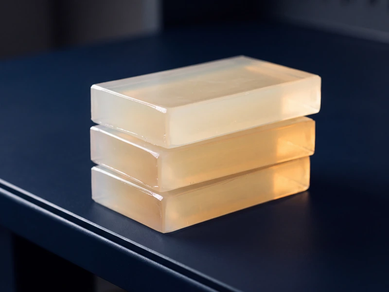Cast blocks of translucent hot-melt adhesive